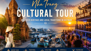 Nha Trang cultural tour featuring Po Nagar Cham Towers, local fishing villages, and a floating bar party at sunset in Vietnam.